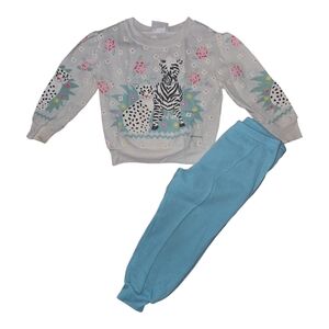 Vintage Kids Animal Print Sweatshirt and Blue Pants Set 3T
